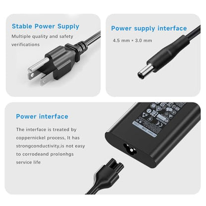 65W 45W 4.5mm Round Tip Slim Curved Laptop Charger Compatible with Dell Inspiron 15 14 13 17 3000 5000 7000, Vostro 14 15, Latitude 3490 3590, 19.5V 3.34A AC Adapter, Small Barrel Connector
