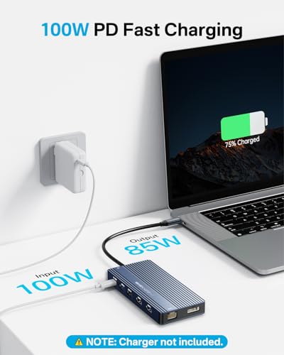USB C Docking Station Dual Monitor, 14 in 1 USB C Hub, Adapter with 2 HDMI+DP(4K60Hz), Ethernet, 3 USBC 10G,100W PD, SD/TF, Audio, Laptop Docking Station for Dell/HP/Lenovo/ThinkPad/Surface (Grey) - color: Grey