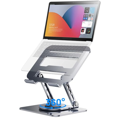Adjustable Laptop Stand, 360 Degree Rotation, Lift, Folding Heat Dissipation Full Body Carbon Drill Material Metal Tablet Portable Stand Compatible with 21-inch Laptop, ipad Tablet - Silver