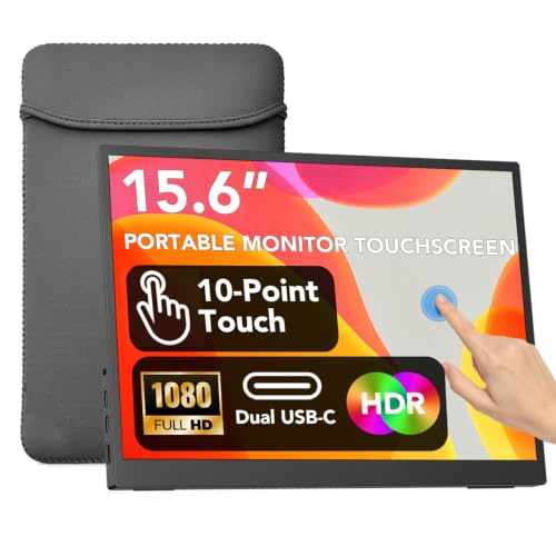 IBW 15.6" Portable Monitor Touchscreen, 1080P FHD IPS USB-C Travel Monitor | Tempered Glass, 10-Point Touch, Dual Speakers, Kickstand, HDMI, External Monitor for Laptop MacBook Phone PS5 Switch Xbox