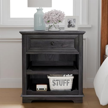 REDAYFUR Lateral File Cabinet 3 Drawer File Cabinet with Charging Station, Printer Stand with Open Adjustable Storage Shelves, Lateral Filing Cabinet for Home Office, Black - color: Black