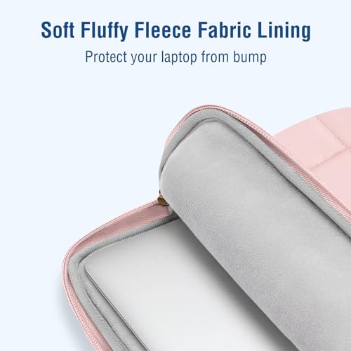 MOSISO Laptop Case 16 inch, 15-15.6 inch Puffy Laptop Sleeve Compatible with MacBook Pro 16 M5 M4 M3 M2 M1,HP Acer Dell Lenovo Notebook,Rectangle Quilted Bag with Handle&Flower Pendant, Pink - color: Pink, size: 16 inch