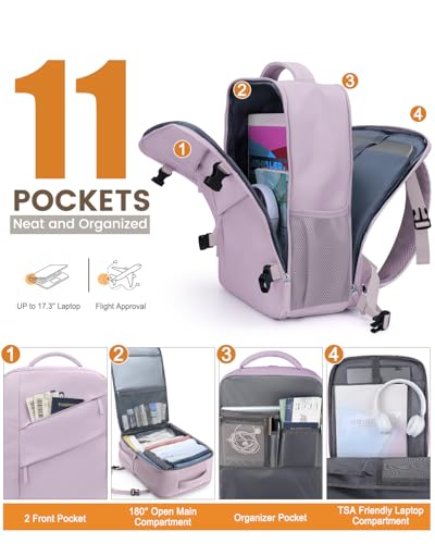 Capolo Travel Laptop Backpack Women Carry On Backpack Weekender Travel Bag | 25L Flight Approved,Waterproof Overnight Bag,College Bookbag,Work,3-4 Day Travel,Fits 17" Laptop (Large,Purple) - color: Purple, size: Large