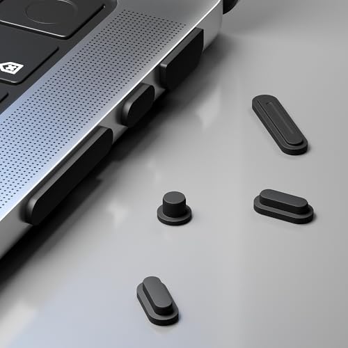 ProElife 21-Pcs Anti Dust Dirt Plug for MacBook Pro 14 16 M5 M4, Black | Protective Laptop Silicone Anti Dirt Protective Cover, Durable & Reusable, Custom Fit Design, Easy to Apply and Clean - color: Black