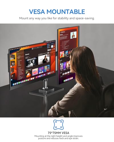 UPERFECT 17.5" Portable Monitor, 1920×1200 FHD 16:10 IPS Display | 125% sRGB, 400 Nits Brightness, USB-C & HDMI, Adjustable Stand, Eye Care Screen Extender for Laptop, MacBook & Gaming - size: 17.5"