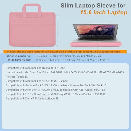 Laptop Case 15.6 inch Shoulder Bag, Durable Shockproof Protective Computer Carrying Briefcase with Multi-Pockets and Strap Compatible with Most 15.6 inch Notebooks,Pink - color: Pink, size: 15.6"