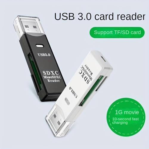 2-in-1 Mini USB 3.0 Card Reader, SD/Micro SD/TF Memory Card Adapter for PC & Laptop, High Speed Dual Slot Memory Card Adapter (Black)