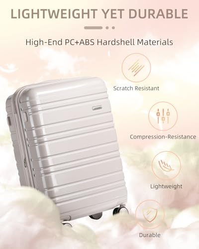 LARVENDER Carry on Luggage Sets 3 Piece, 20 Inch Suitcase, Glossy Champagne | 22x14x9 Airline Approved, Lightweight PC+ABS Hardshell, Smooth 360° Double Wheels, TSA Lock, 3-Piece Set with XL Backpack - color: Glossy Champagne (XL-BP), size: 3 Piece Set (B