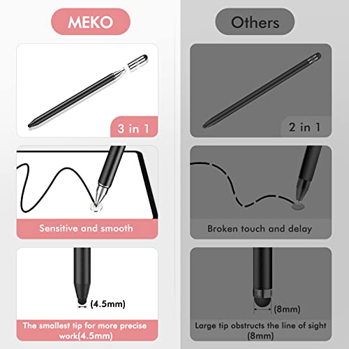 MEKO 3 in 1 Stylus Pens for Touch Screens, High Sensitivity & Precision Capacitive Stylus for Apple iPad iPhone Tablets Samsung Galaxy All Universal Touchscreen Devices (2 Pack-Black/Rose Gold) - color: Black/Rose Gold