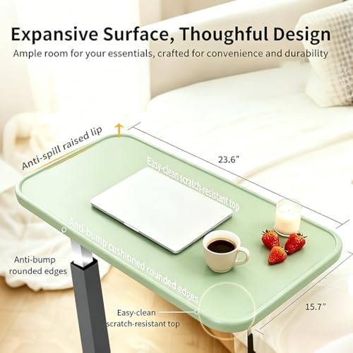 Adjustable Overbed Table with Wheels, Pneumatic Height Lift Rolling Bedside Table, Standing Desk for Home & Office Use, Ideal for Seniors & Limited Mobility (Light Green) - color: Light Green