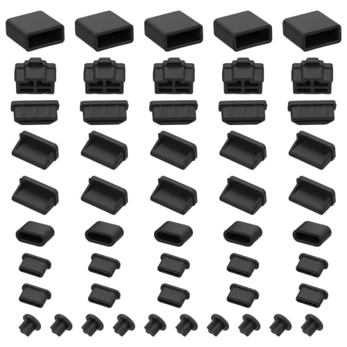 50PCS USB C Dust Plug Cover Silicone Charging Port Protector Covers Caps Type-C Anti Dust Stopper Cover Plugs Cap USB-A, Micro USB, 3.5mm Headphone, Type C Female and Male Ports (7 Types)