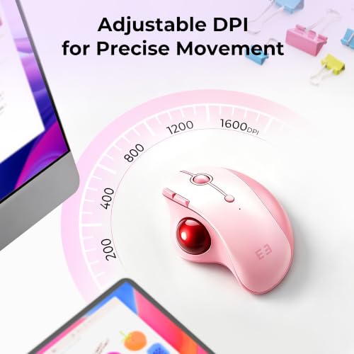 seenda Wireless Trackball Mouse, Ergonomic Bluetooth Rollerball Mouse,Pink | USB-C rechargeable, 3-device Bluetooth+2.4G USB, thumb control, 5-level DPI and space-saving comfort for laptop, PC and Mac. - color: Pink