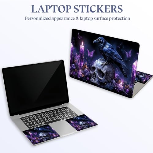 Universal Laptop Skin Sticker Decal,15.6 Inch Laptop Vinyl Cover for 13" 14" 15.6" Laptop,Scratch-Resistant Waterproof Protector Wrap,Reusable with Wrist Pads,Raven Skull - color: Raven Skull