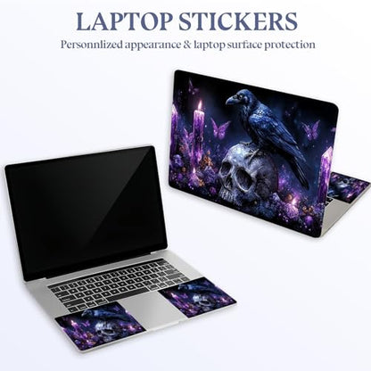 Universal Laptop Skin Sticker Decal,15.6 Inch Laptop Vinyl Cover for 13" 14" 15.6" Laptop,Scratch-Resistant Waterproof Protector Wrap,Reusable with Wrist Pads,Raven Skull - color: Raven Skull