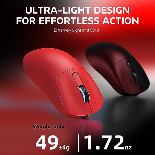 MANBASNAKE Attack Shark X3 49g Ultra-Lightweight Wireless Gaming Mouse, Red | Bluetooth 5.2/2.4G Wireless/Wired, PAW3395 Gaming Sensor, 26K DPI, 200h Battery Life, Programmable Buttons for PC/Mac/Win - color: Red