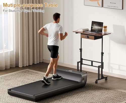 Adjustable Height Standing Desk With Drawer, Rolling Sit Stand Up Desk With Wheels, Small Sit To Stand Computer Desk, Adjustable Desktop Height, On Wheels, Brown, For Walking Pad Laptop Treadmill - color: Brown