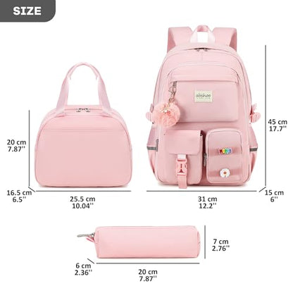 abshoo School Backpack for Girls Bookbag with Lunch Bag Teen Girls School Bag Travel Daypack (Pink) - color: Pink