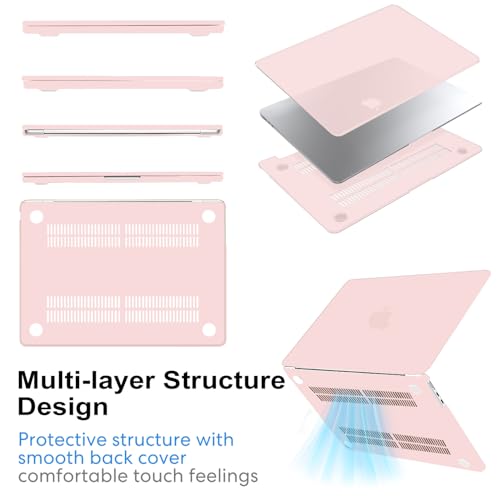 AKIT Compatible with MacBook Air 15 inch Case 2026 2025-2023 M5 M4 M3 M2 A3448 A3241 A3114 A2941, Slim Matte Hard Shell Laptop Case+Screen Protector+Keyboard Cover for MacBook Air 15 inch, Chalk Pink - color: Chalk Pink