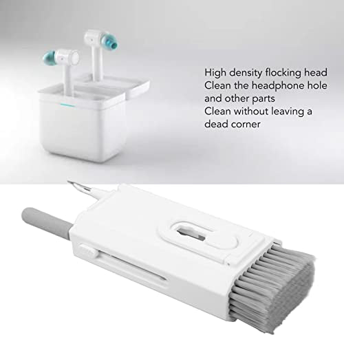 8 in 1 Phone Cleaning Brush, Detachable Hook and Hoop, Deep Crevice Cleaning, Built in Key Puller, for Headset, Earbuds, Tablet, Keyboard, Laptop, with Push Pull Tool (White) - color: White