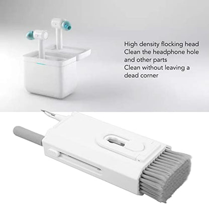 8 in 1 Phone Cleaning Brush, Detachable Hook and Hoop, Deep Crevice Cleaning, Built in Key Puller, for Headset, Earbuds, Tablet, Keyboard, Laptop, with Push Pull Tool (White) - color: White