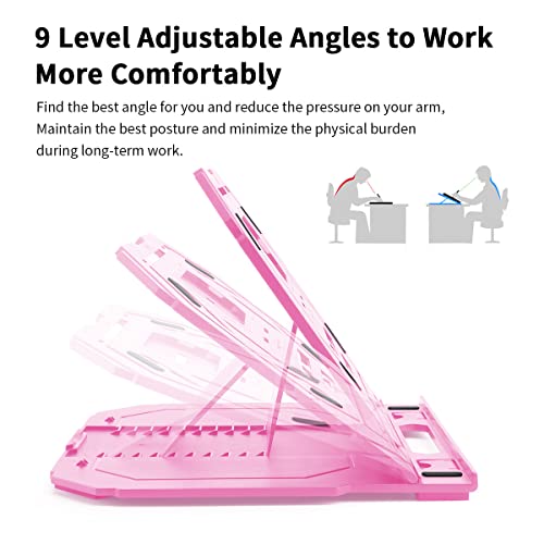 Drawing Tablet Stand, Laptop Foldable Stand for Tablet Display, 9 Levels Adjustable Angles with a Built-in Phone Holder, for 12-17 inch Drawing Tablet, Smartphones - color: Pink