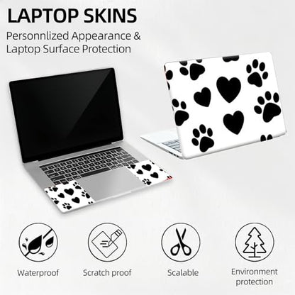 Black & White Dog Paw Print Universal Laptop Skin Sticker 3PCS, Protective Decal Trim-to-Fit 11.6" 13.3" 14" 15.6" Laptop Vinyl Cover, Removable Anti-Scratch Computer Decal Protector - color: Black & White Dog Paw Print