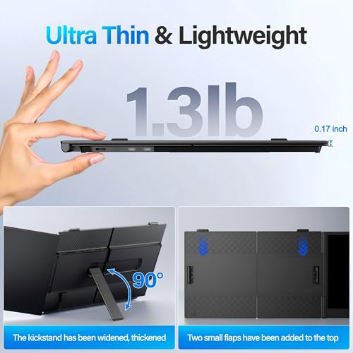 Ultra Thin Laptop Screen Extender Monitor Portable,14" 1080P FHD Lightweight Dual Screen,Portable Monitor for Laptop,Fit for 13-17" Laptops,Plug & Play Compatiable with Win/Mac/Chrome/Android/Switch