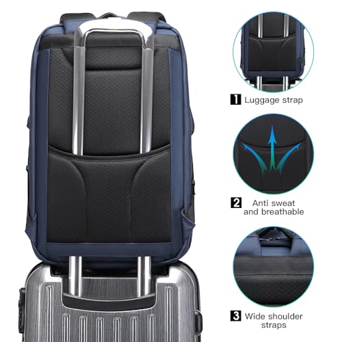 BANGE 17.3 Inch Business Laptop Backpack: Anti-Theft with USB Port & TSA Lock, Waterproof Zippers, Large Travel Commuter Bag - color: Blue, size: lock and usb