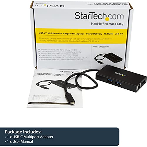 StarTech 4-in-1 USB-C Travel Dock with 4K HDMI, 60W PD, GbE, USB-A, TAA | Windows, macOS, ChromeOS, Driverless setup, 10in/25cm attached cable, USB Powered, 2-port USB-A 3.0 5Gbps - style: 60W Power Delivery | 2x USB-A 3.0