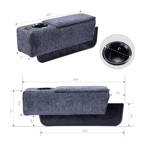 Multifunctional Sofa Armrest, Couch Armrest with Wireless Charge Stand, Removable Couch Caddy with Storage,Including LED Reading Light - color: Navy, size: Fabric-1 CUP