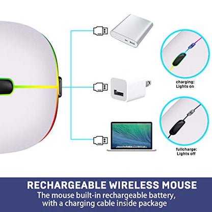 COO Wireless LED Dual Mode (Bluetooth 5.1 and 2.4G) Rechargeable Led Mouse with 3 Adjustable DPI for iPad OS 13, MacBook, Laptop, Mac OS 10.10 - color: Bluetooth+2.4G Wireless( Silver)