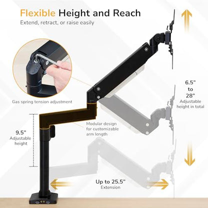Mount-It! Ultrawide Monitor Arm, Heavy-Duty Gas Spring Desk Mount for 17–35” Curved Screens up to 33 lbs, Full Motion Height Adjustable Monitor Arm with USB 3.0 & Audio Ports, VESA 75/100/200