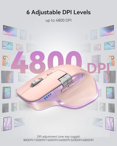TECKNET Wireless Mouse, Bluetooth Mouse (BT5.3/5.0 & 2.4G) Rechargeable Ergonomic Optical Mouse with 6 Adjustable DPI, Side Scroll, Quiet Clicks, USB A Receiver, 7 Buttons, Wide Compatibility - color: Pink & Purple