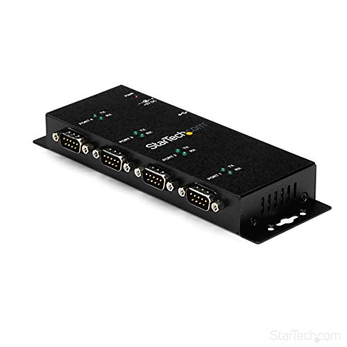 StarTech 4-Port USB to Serial RS232 Hub, Industrial, TAA (ICUSB2324I) | FTDI USB to DB9 RS-232 Adapter Hub, DIN Rail and Wall Mountable, COM Port Retention - style: 4-Port