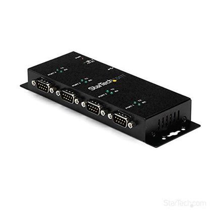 StarTech 4-Port USB to Serial RS232 Hub, Industrial, TAA (ICUSB2324I) | FTDI USB to DB9 RS-232 Adapter Hub, DIN Rail and Wall Mountable, COM Port Retention - style: 4-Port