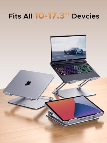 UGREEN Portable Laptop Stand for Desk, Adjustable Computer Stand | Foldable Ergonomic Laptop Riser with Stable Support, Compatible with MacBook Pro/Air, Notebook & Tablets 10-17.3 Inch, Silver - color: Silver