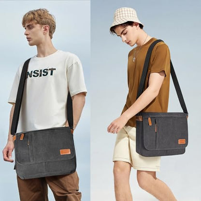 Estarer Messenger Bags for Men 13-13.3 Inch Laptop Briefcase Water Resistant Canvas Bag for Work/Office/Commute Small Shoulder Crossbody Laptop Satchel