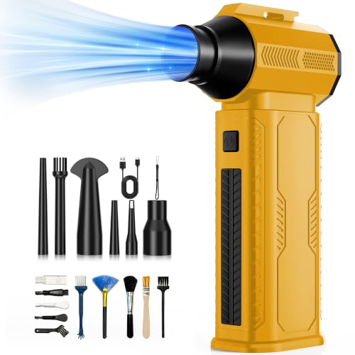 Compressed Air Duster, 130,000RPM Ultra-Powerful Electric Air Duster | 8000mAh Rechargeable Battery Cordless Blower, 4-Gear Adjustable Air Blower for Keyboard, Computer, Car - Bright Yellow - color: Bright Yellow
