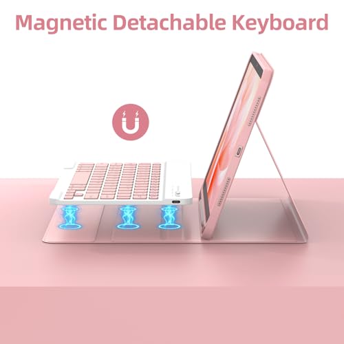 KBCASE for iPad Air 11 inch (M4/M3/M2) Case with Keyboard, Light Pink | Keyboard Case for iPad Air 5th/Air 4th/Pro 11 2018, Detachable Wireless Keyboard, Pencil Holder - color: Light Pink