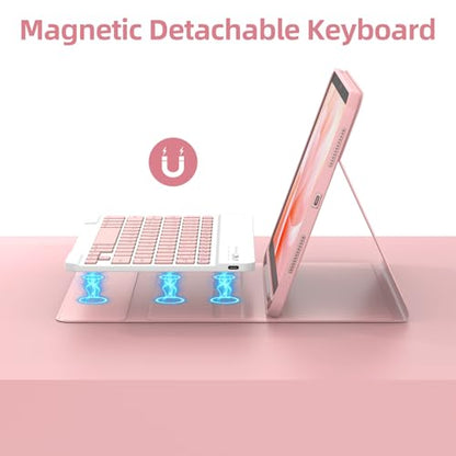 KBCASE for iPad Air 11 inch (M4/M3/M2) Case with Keyboard, Light Pink | Keyboard Case for iPad Air 5th/Air 4th/Pro 11 2018, Detachable Wireless Keyboard, Pencil Holder - color: Light Pink