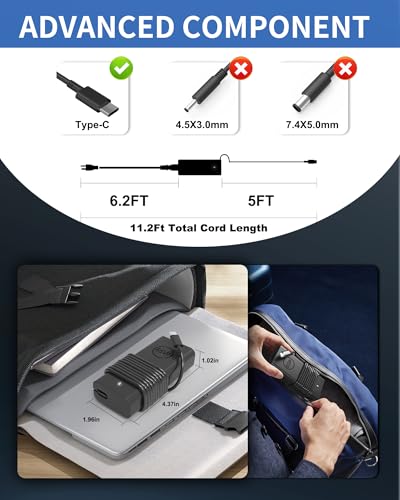 65W USB C AC Adapter Laptop Charger Compatible with Dell Latitude 3450 5520 7420 5420 5550 5450 5440 5430 5540 5530 7440 Inspiron 14 16 XPS 13 Chromebook 3100 Computer Power Cord - color: Black 65w