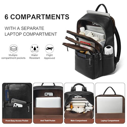 Leather Laptop Backpack for Women, 17 inch Large Travel Laptop Backpack Purse for Casual Daypack College Work Bag - color: Black