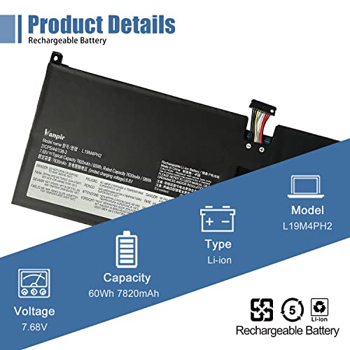 L19M4PH2 L19C4PH2 Laptop Battery Replacement for Lenovo Ideapad Yoga 9-14ITL5 82BG Series 5B10Z33895 SB10Z33898 7.68V 60Wh 7820mAh 4-Cells