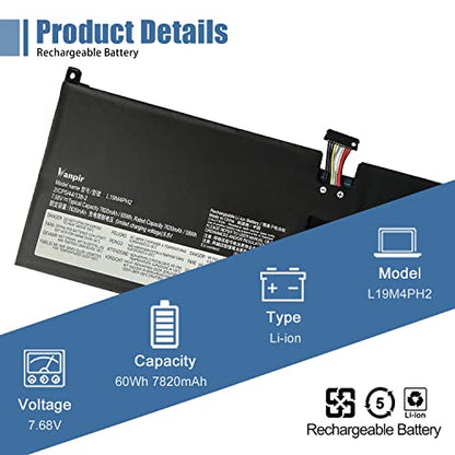 L19M4PH2 L19C4PH2 Laptop Battery Replacement for Lenovo Ideapad Yoga 9-14ITL5 82BG Series 5B10Z33895 SB10Z33898 7.68V 60Wh 7820mAh 4-Cells