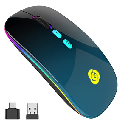 CC Store Wireless Mouse for Laptop,USB-C Rechargeable with Dual Connection | Bluetooth mouse with 2.4GHz USB receiver, silent slim design, adjustable DPI for laptop,MacBook,PC and tablet,Black-blue - color: Black-blue