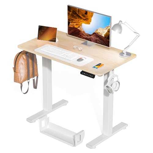 Kingant Standing Desk, 35x20 Inch Electric Height Adjustable Computer Desk | Ergonomic Small Sit Stand Desk Rising Desks for Home Office Stand Up Desk Computer Workstation with Cable Management - color: Natural, size: 35" x 20"