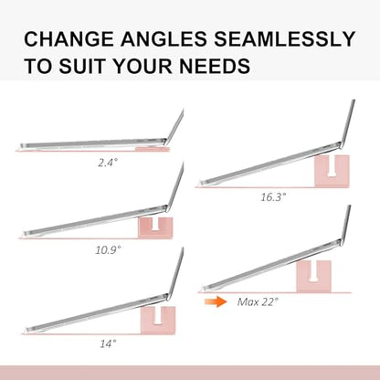 Perilogics Magnetic Adjustable Travel Laptop Stand for Digital Nomads and Business Travelers. Compact, Foldable, and Ideal for Desk Use. Elevate Your Work Experience with Our Laptop Riser on the Go - color: Light Pink