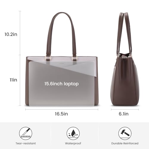 LOVEVOOK Laptop Tote Bag for Women, Office Work Bag Briefcase fit for 15.6 inch Laptop, Large Capacity Teacher Computer Bag Handbag Coffee/Beige | Fits 15.6 Inch Laptop, Waterproof Front Pocket, Shoulder Strap, Large Purse for Business Office Work, Coffee