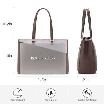 LOVEVOOK Laptop Tote Bag for Women, Office Work Bag Briefcase fit for 15.6 inch Laptop, Large Capacity Teacher Computer Bag Handbag Coffee/Beige | Fits 15.6 Inch Laptop, Waterproof Front Pocket, Shoulder Strap, Large Purse for Business Office Work, Coffee