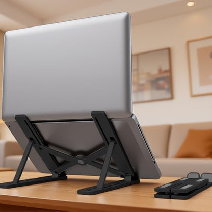 Laptop Stand - Foldable Laptop Stand for Desk Anti-Slip,Compatible for Business Trip,Library,Cafe(Black) - color: Black